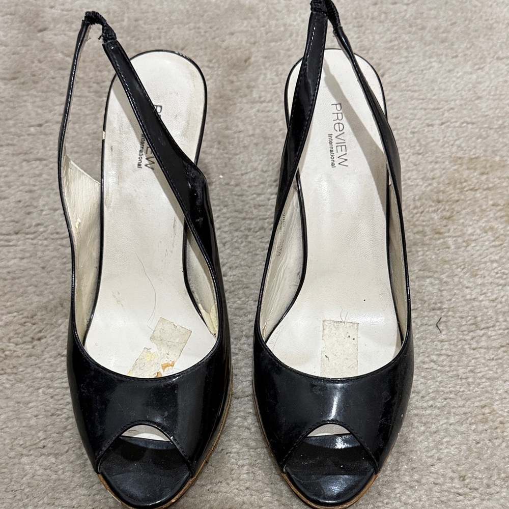 Preview International Black Peep-Toe Slingback Heels